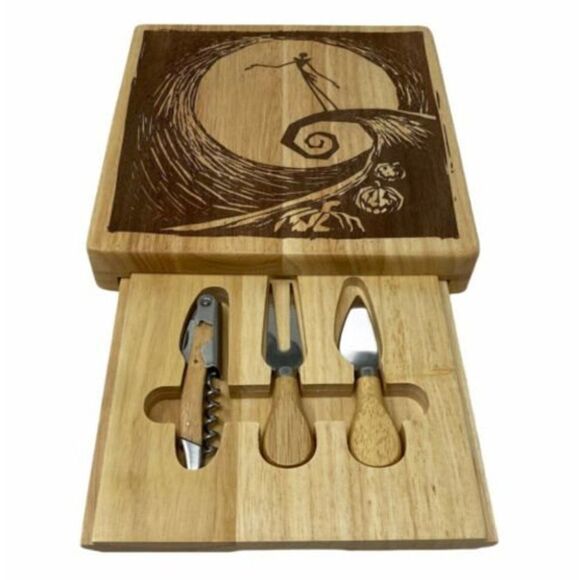 Disney Nightmare Before Christmas Wood Cheese Board And Tools Set Party Jack - Picture 4 of 10